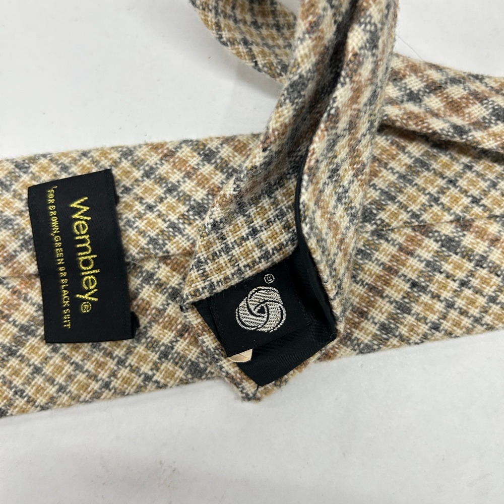 Vintage Mens Necktie Lot 3 Wembley Wool Plaid Herringbone Grandpacore Academia‎ - Picture 4 of 6
